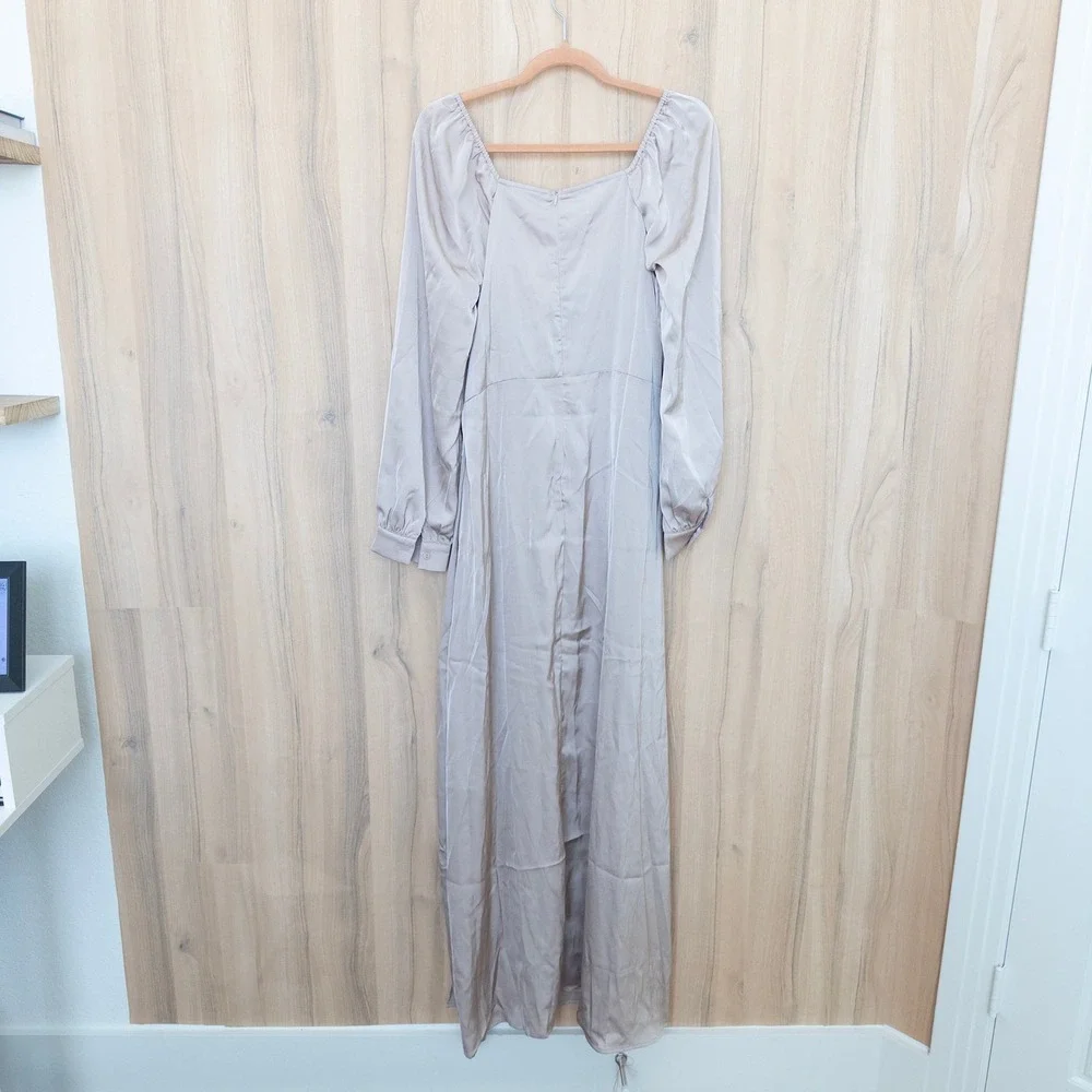 Long Sleeve‎ Ruffle Maxi Dress Size 12 Champagne Satin Cottage Romantic Wedding